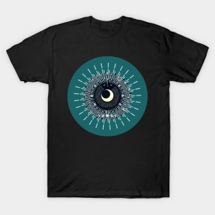 Halloween Cresent Moon, Celestial Symbols, Portents, Omens, Signs, and Fortunes - Teal and Black Variation T-Shirt